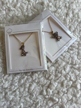 Gold-Tone Necklace with Pink Accent Bear Pendant - Unbranded